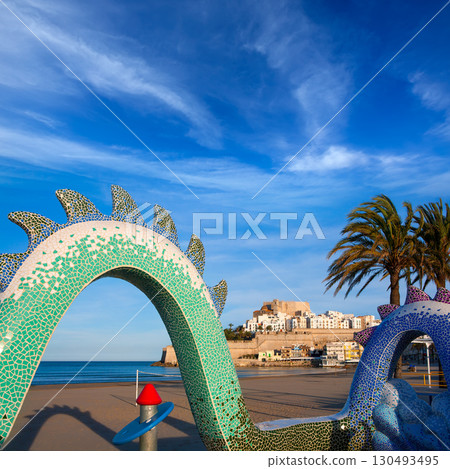 Peniscola Castle and beach in Castellon Spain 130493495