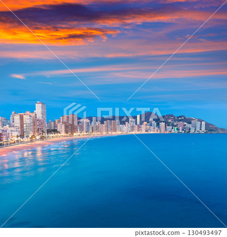 Benidorm sunset Alicante playa de Levante beach sunset in spain Benidorm sunset Alicante playa de Levante beach sunset in spain 130493497