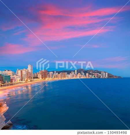 Benidorm sunset Alicante playa de Levante beach sunset in spain Benidorm sunset Alicante playa de Levante beach sunset in spain 130493498