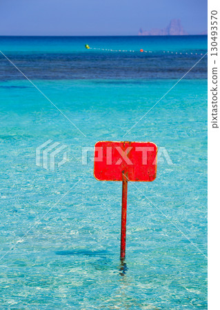 turquoise Ibiza Formentera with red sign copyspace 130493570