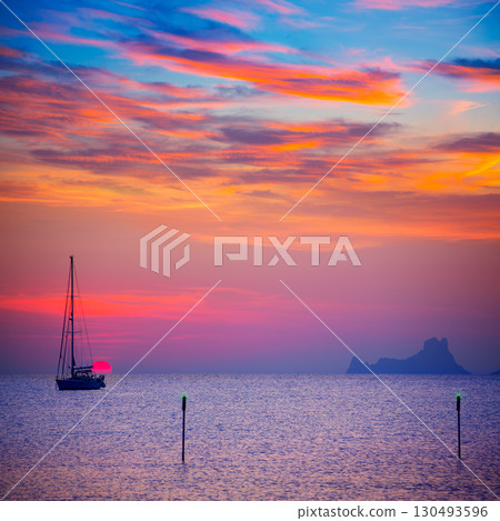 Ibiza sunset sun view from formentera Island Ibiza sunset sun view from formentera Island 130493596