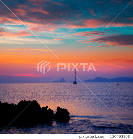 Ibiza sunset view from formentera Island 130493598