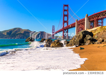 San Francisco Golden Gate Bridge Marshall beach California 130493618