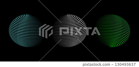 Abstract halftone globe spheres with dotted lines. 3d halftone dot effect sphere. 130493637
