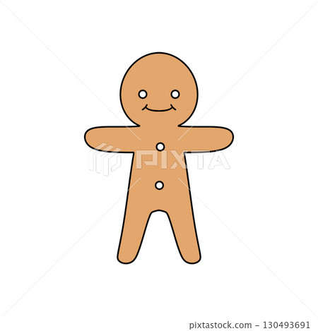 A cartoon character of a gingerbread man is smiling and standing up A cartoon character of a gingerbread man is smiling and standing up 130493691