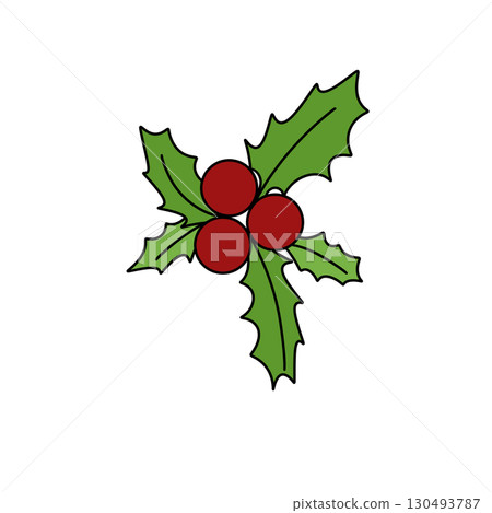 A red and green Christmas tree with three red berries 130493787