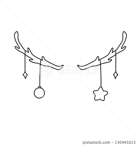 Two antlers with a star and a ball hanging from them 130493813