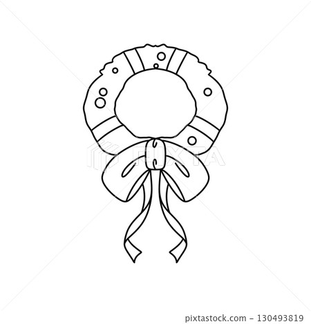 A white ribbon with a bow is drawn in black 130493819