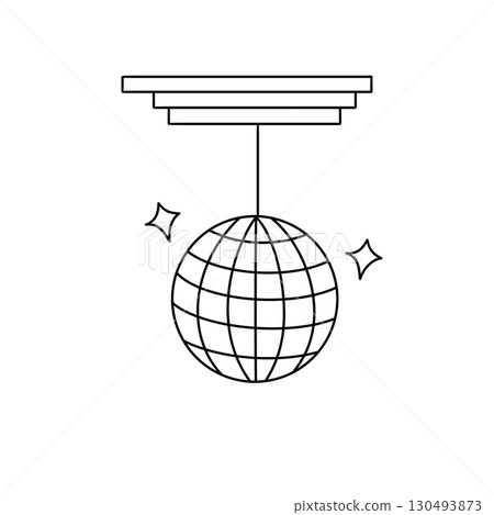 A black and white drawing of a disco ball with a globe on top A black and white drawing of a disco ball with a globe on top 130493873