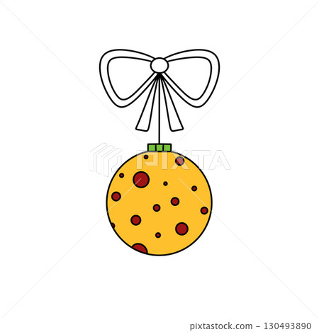 A yellow and red ornament with a bow is drawn in a coloring book A yellow and red ornament with a bow is drawn in a coloring book 130493890