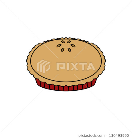 A pie is shown in a red pan 130493990