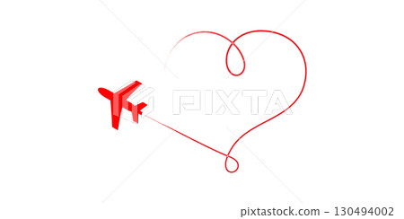 A heart-shaped path for a plane, symbolizing love for travel. 130494002