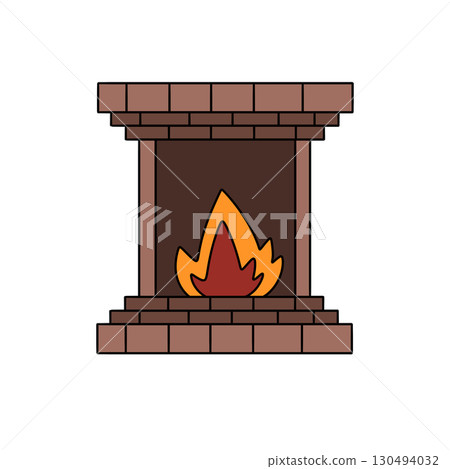 A cartoon drawing of a fireplace with a fire in it A cartoon drawing of a fireplace with a fire in it 130494032