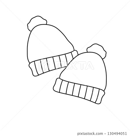 Two hats with pom poms on them Two hats with pom poms on them 130494051