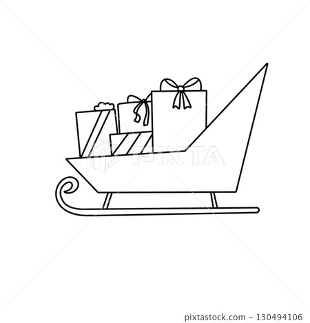 A white sled with a large number of gifts on it 130494106