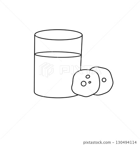 A glass of milk with two cookies on top A glass of milk with two cookies on top 130494114