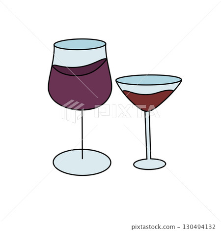 Two wine glasses, one of which is a martini glass, are shown side by side 130494132