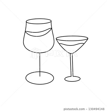 Two wine glasses, one of which is a martini glass 130494148