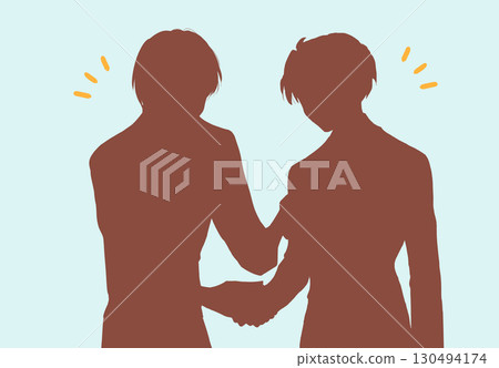 Two men shaking hands cheerfully 130494174