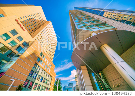 A new view of the cityscape of Yokohama, Japan. Sakuragicho Station, South ticket gate (East exit) side. View of Fuji Soft and Washington Hall of Fame. (September 6th) 130494183