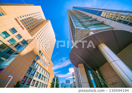 A new view of the cityscape of Yokohama, Japan. Sakuragicho Station, South ticket gate (East exit) side. View of Fuji Soft and Washington Hall of Fame. (September 6th) 130494194