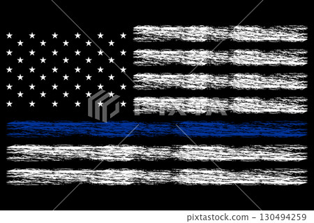 American flag with a blue line, supporting law enforcement. American police flag with distressed effect. American flag with a blue line, supporting law enforcement. American police flag with distressed effect. 130494259