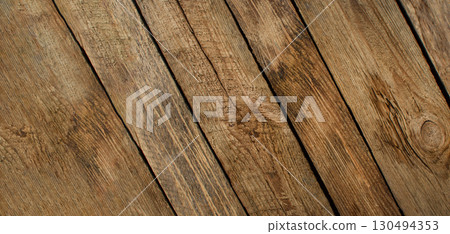 Shabby rextured floor wide banner. Old retro vintage wooden texture background. Rustic wooden surface wide banner. 130494353