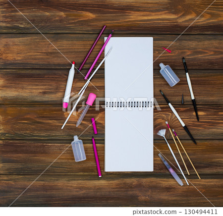 Notebook sketchbook mockup and free space for editing products with blank space for ads. 130494411