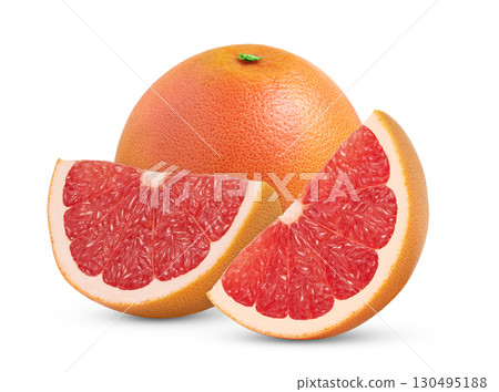 Grapefruit with cut in slice isolated on white background. Clipping path, full depth of field. Grapefruit with cut in slice isolated on white background. Clipping path, full depth of field. 130495188