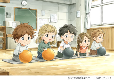 孩子們用球練習藝術體操 130495223