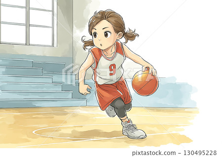 女籃球運動員運球 130495228