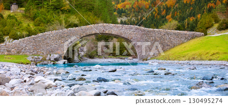 Rio Ara river and bridge San Nicolas de Bujaruelo in Ordesa Rio Ara river and bridge San Nicolas de Bujaruelo in Ordesa 130495274