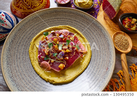 Humus with marinated tuna Moroccan recipe Humus with marinated tuna Moroccan recipe 130495350