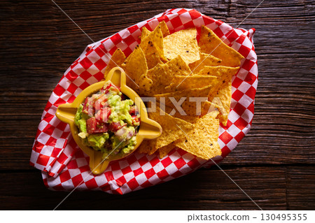 Nachos with guacamole mexican recipe Nachos with guacamole mexican recipe 130495355