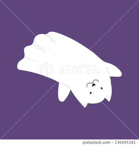An illustration of a silly cat ghost on a purple background. Cute Halloween character An illustration of a silly cat ghost on a purple background. Cute Halloween character 130495381