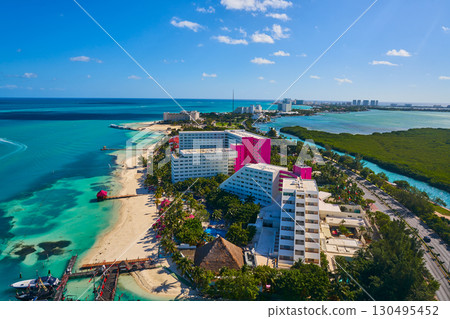 Cancun aerial view Hotel Zone of Mexico 130495452