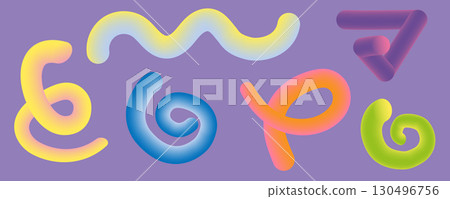 Colorful abstract shapes on purple background with curves and twists 130496756