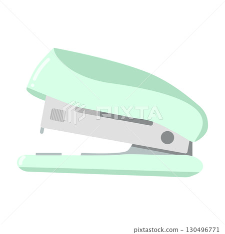 Mint green stapler on white background with minimalist design 130496771