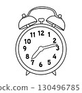 Vintage alarm clock illustration with bells and hands displaying time 130496785