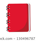 Red spiral notebook with white pages on white background 130496787
