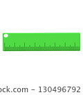 Green plastic ruler with metric and imperial measurements on white background 130496792