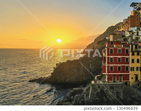 Sunset in Riomaggiore, the colorful sites of Cinque Terre 130496839