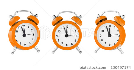 classic watch, pointer clock, Orange color alarm watch on isolated white background 130497174