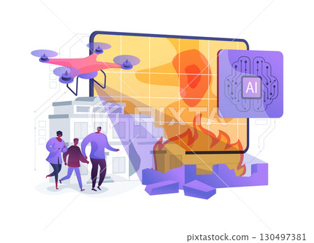 AI-Enhanced Real-Time Damage Assessment abstract concept vector illustration. AI-Enhanced Real-Time Damage Assessment abstract concept vector illustration. 130497381