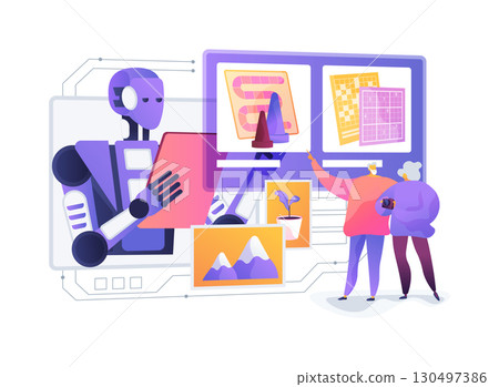 AI-Augmented Social Engagement Recommendation abstract concept vector illustration. AI-Augmented Social Engagement Recommendation abstract concept vector illustration. 130497386