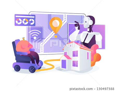 AI-Guided Smart Mobility Aid Navigation abstract concept vector illustration. 130497388