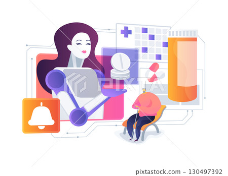 AI-Powered Medication Adherence Reminders abstract concept vector illustration. AI-Powered Medication Adherence Reminders abstract concept vector illustration. 130497392