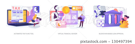 AI and Blockchain in Personal Finance abstract concept vector illustrations. AI and Blockchain in Personal Finance abstract concept vector illustrations. 130497394