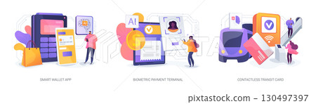Next-Gen Contactless Payment Tech abstract concept vector illustrations. Next-Gen Contactless Payment Tech abstract concept vector illustrations. 130497397