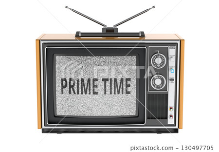 Prime Time concept with vintage television. 3D rendering Prime Time concept with vintage television. 3D rendering 130497705